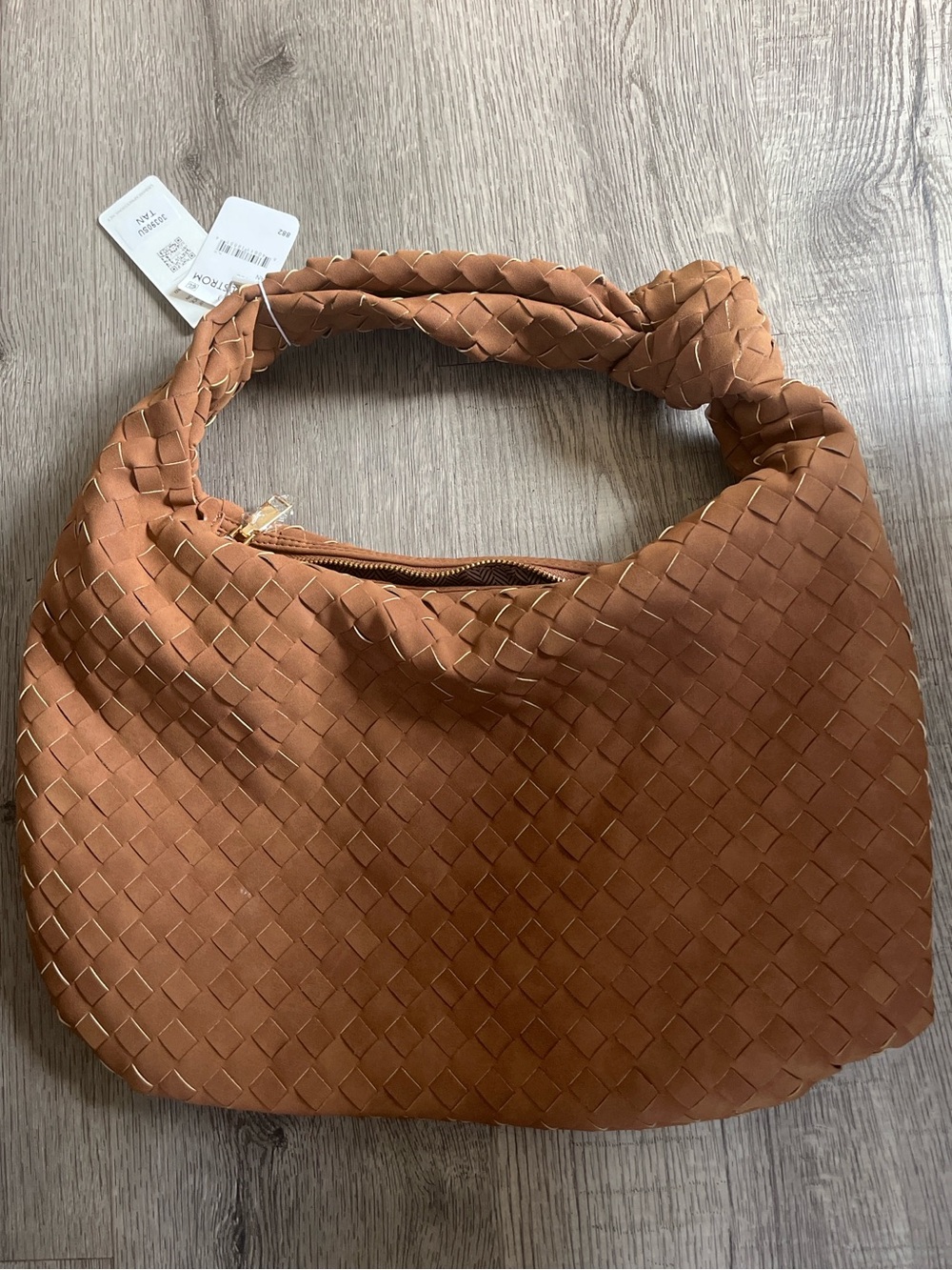 Woven Knot-Handle Hobo Bag in Chestnut